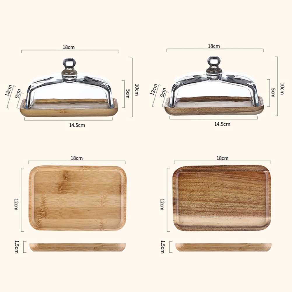 Beurrier en bois Garvee avec couvercle en verre, rectangulaire, en bambou, pour desserts et confiseries