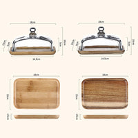 Beurrier en bois Garvee avec couvercle en verre, rectangulaire, en bambou, pour desserts et confiseries