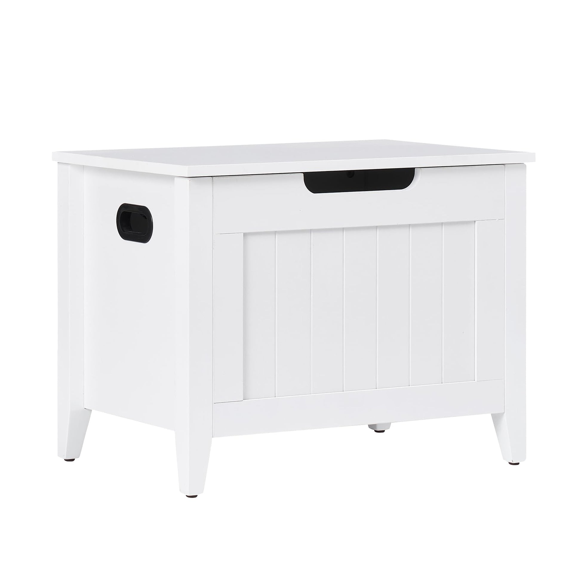 Banc de rangement Garvee avec charnières de sécurité, plateau rabattable de 60 cm, pieds en bois, blanc, pour entrée et salon