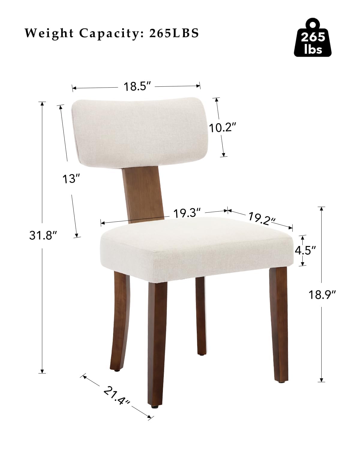 Chaises de salle à manger Garvee, lot de 2, revêtement en tissu, dossier ergonomique incurvé, structure en bois, résistant aux rayures, beige, mobilier de cuisine et de salle à manger