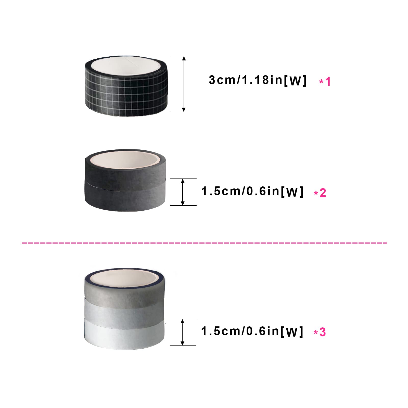 Garvee Lot de 8 rouleaux de ruban adhésif décoratif Washi Tape, couleurs assorties, 3M, pour emballage et décoration, couleurs durables, facile à découper