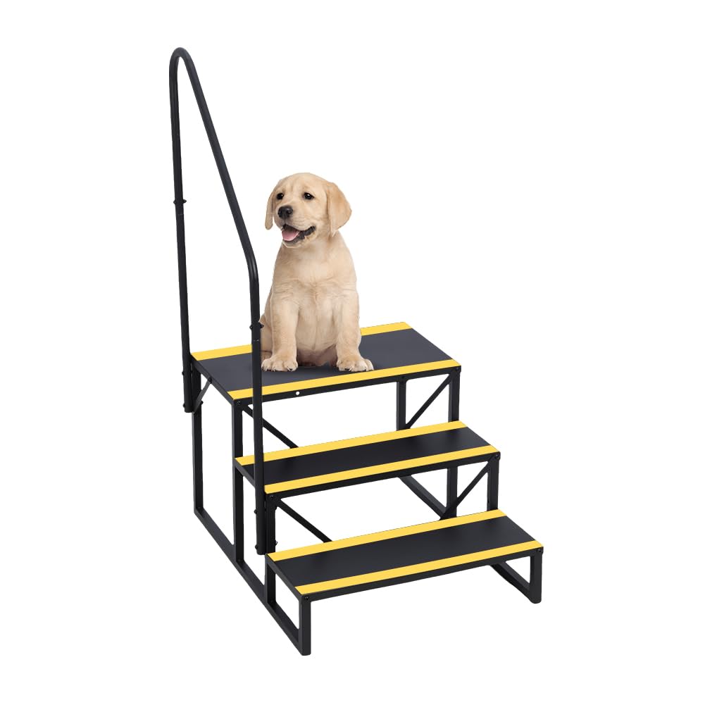 Garvee Escalier portable 3 marches avec rampe, bandes antidérapantes, métal robuste, pour camping-car, mobil-home, caravane, spa, piscine hors-sol, intérieur/extérieur