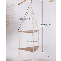 Étagère suspendue d'angle à 2 niveaux Garvee avec corde, support pour plantes style bohème rustique en bois, réglable pour salon et jardin