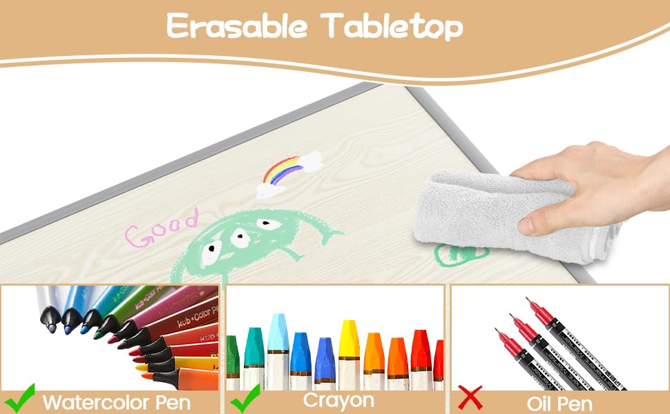 Garvee Ensemble Table et 6 Chaises pour Enfants à Hauteur Réglable, Plateau Motif Graffiti et Pieds Antidérapants pour Maison, École et Crèche