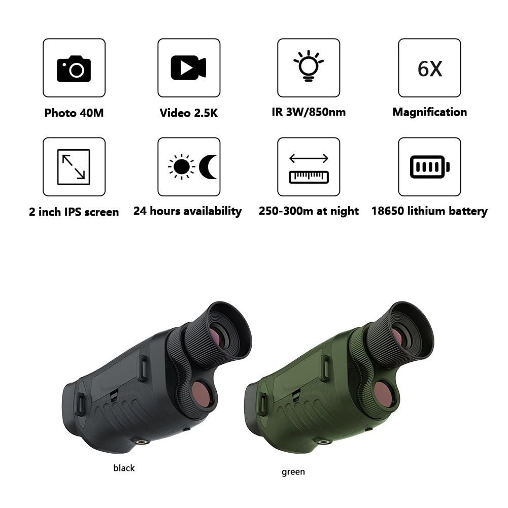 Monoculaire de vision nocturne Garvee 2.5KD 48MP avec infrarouge 3W 850 nm, zoom numérique 8x, poignée ergonomique pour le camping, noir