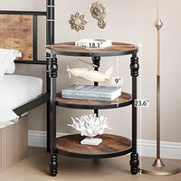 Garvee Table d’appoint ronde 3 niveaux avec étagère de rangement, pieds en métal et plateau MDF, style vintage, idéale salon et chambre.