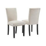 Ensemble de 2 chaises de salle à manger rembourrées Garvee, style moderne, garniture cloutée, tissu, ergonomiques, pieds en bois, beige, pour la cuisine et la salle à manger