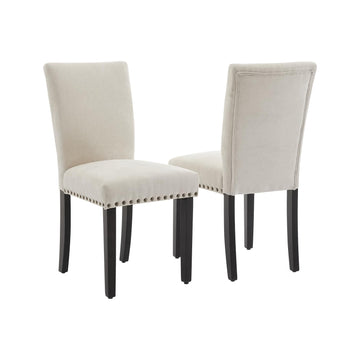 Ensemble de 2 chaises de salle à manger rembourrées Garvee, style moderne, garniture cloutée, tissu, ergonomiques, pieds en bois, beige, pour la cuisine et la salle à manger