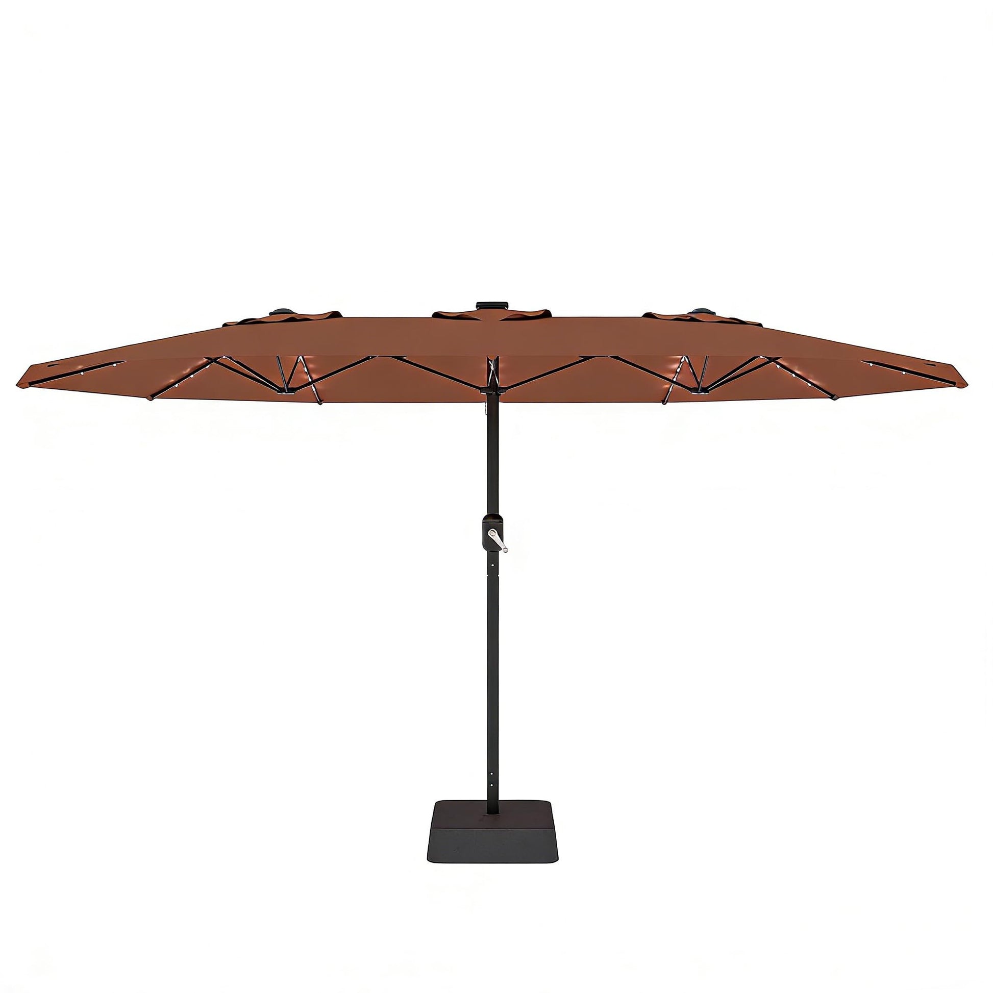 Garvee Parasol de Jardin 270 × 450 cm avec LED et Recharge Solaire, Protection UV, Toile Polyester Imperméable, Cadre en Fer Antirouille, Inclinaison Réglable