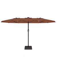 Garvee Parasol de Jardin 270 × 450 cm avec LED et Recharge Solaire, Protection UV, Toile Polyester Imperméable, Cadre en Fer Antirouille, Inclinaison Réglable