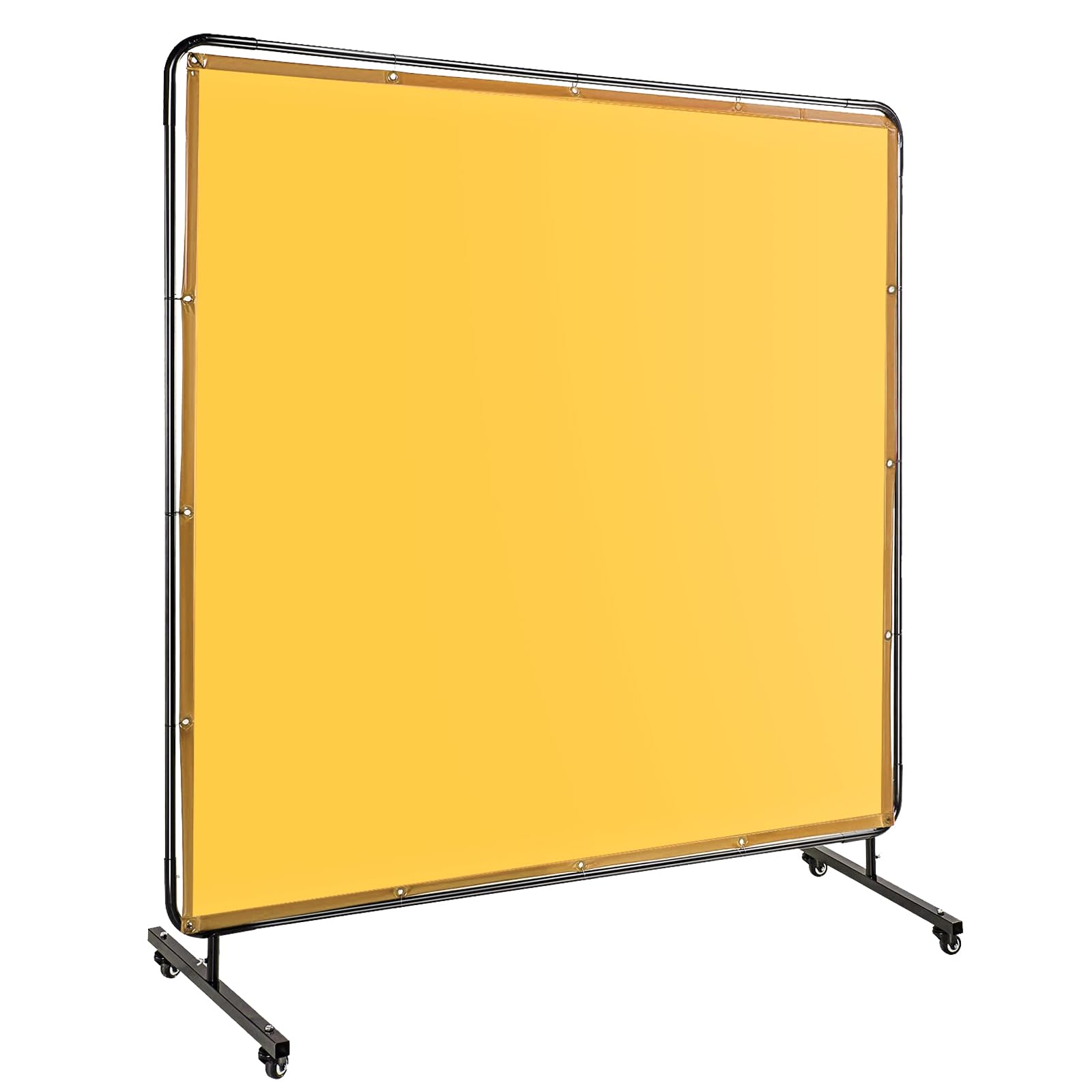 Écran de soudage Garvee 2,4 x 1,8 m avec cadre en acier, PVC transparent, jaune, pour atelier, sur roulettes, ignifugé, protection UV