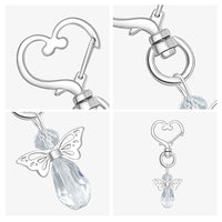 Porte-clés ange Garvee avec perles, pendentif en métal et pochette en organza pour baptêmes, 6,5 cm, blanc