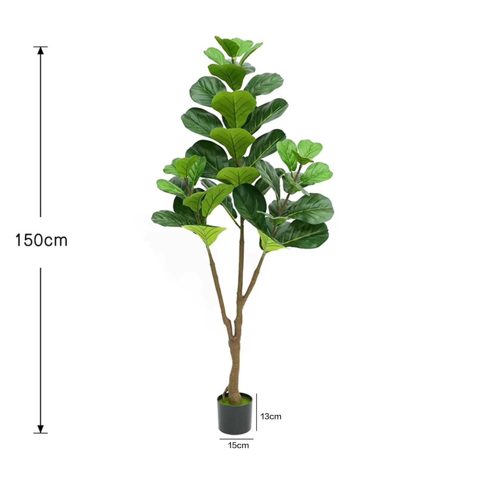 Ficus lyrata artificiel Garvee de 1,5 m avec pot en corde véritable, feuilles ajustables, base en ciment stable pour salon et bureau, vert, 1,5 mètre