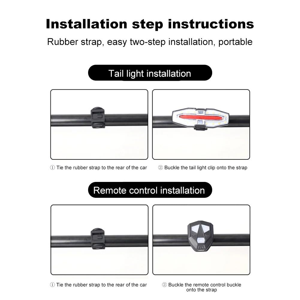Feu arrière de vélo Garvee avec clignotants et feu stop, alarme antivol rechargeable sans fil, noir, pour le cyclisme urbain avec télécommande