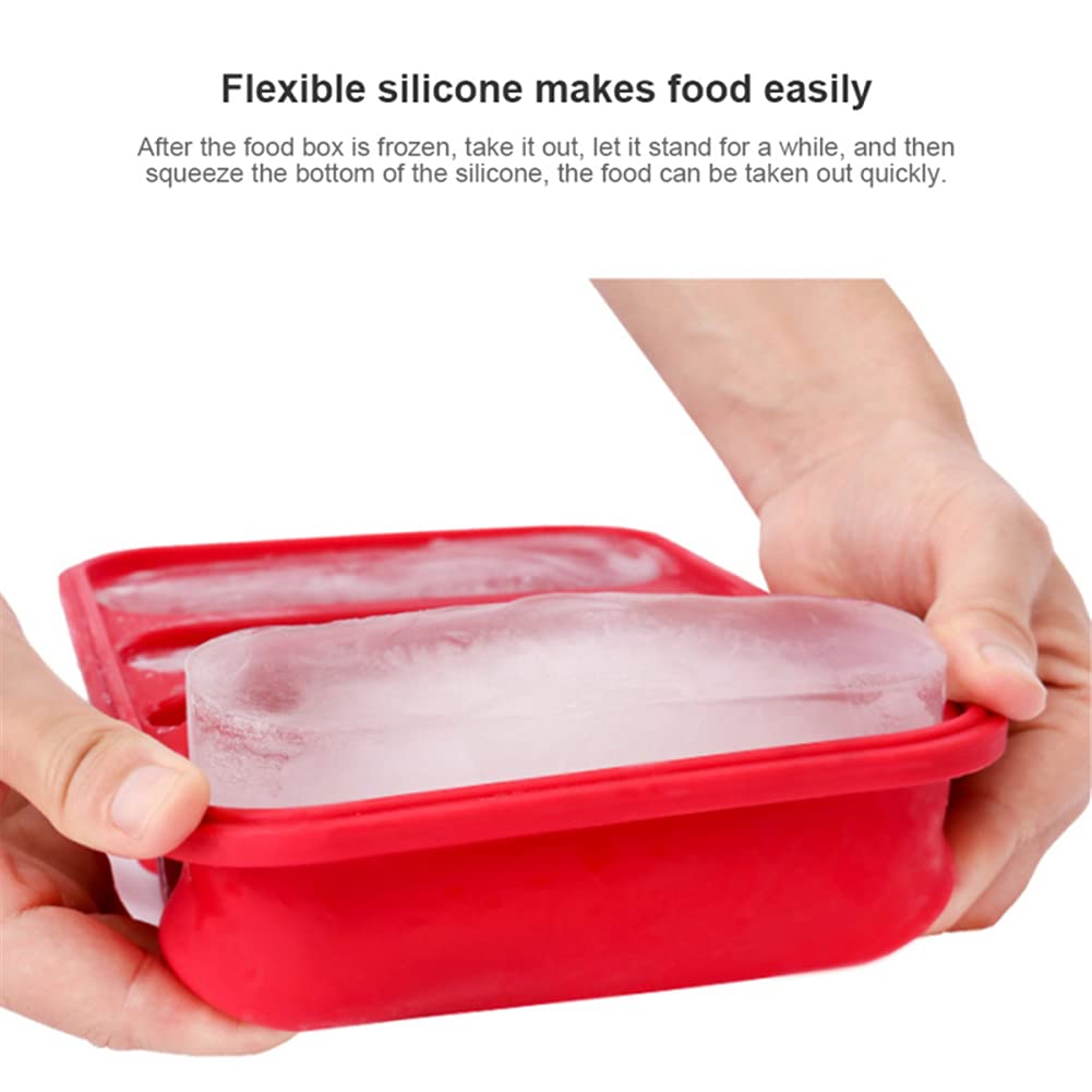 Plateau de congélation Garvee en silicone à 4 compartiments pour soupes, bouillons et sauces, 4 cubes avec couvercles, rouge