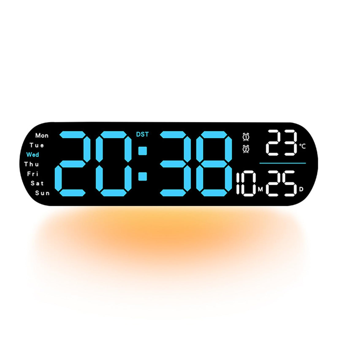 Horloge murale numérique LED Garvee 35 cm, grand écran, 9 niveaux de luminosité, affichage de la température, fonction mémoire, bleue, pour la cuisine et le bureau