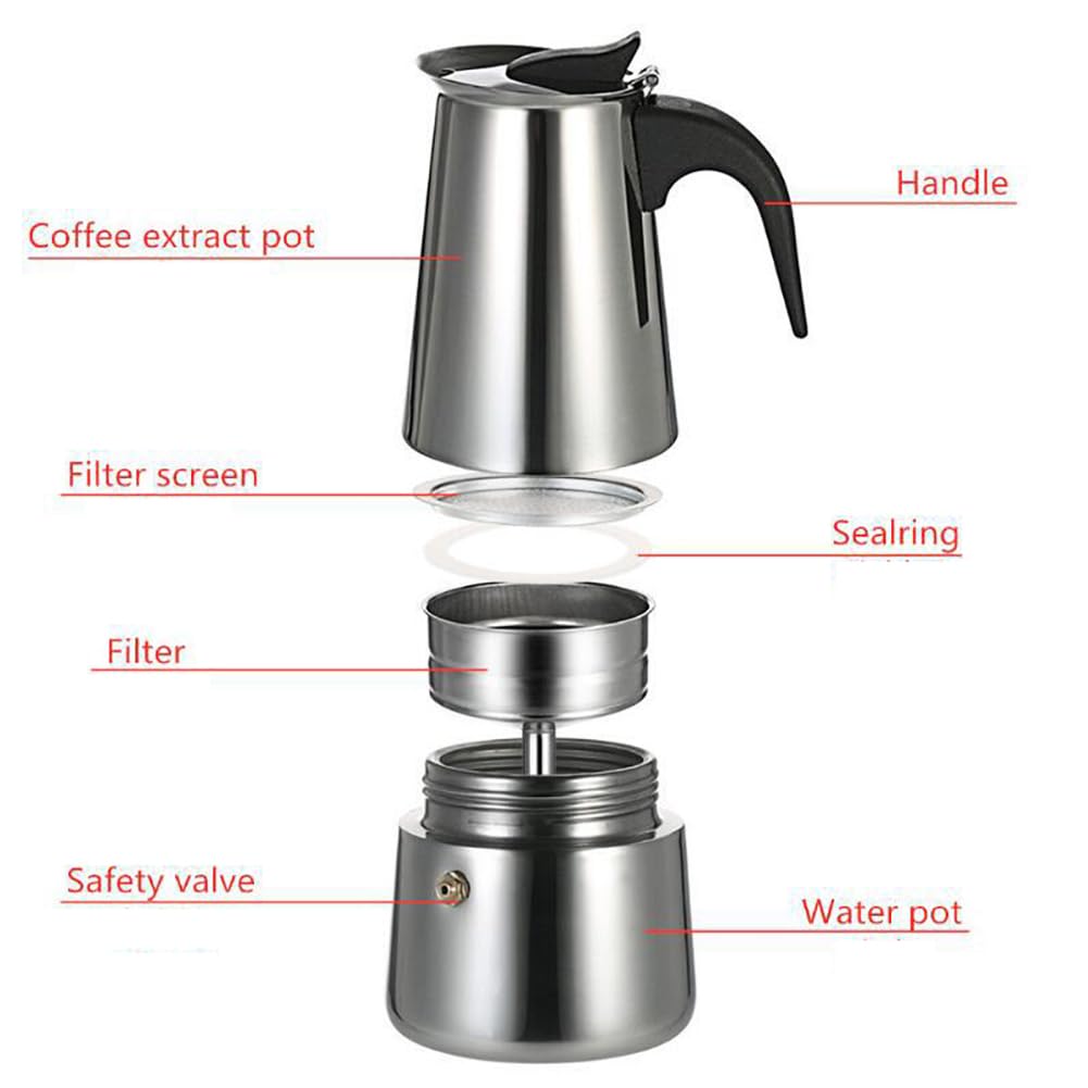 Garvee Machine à expresso en acier inoxydable pour la maison et le bureau, poignée résistante à la chaleur, préparation rapide.