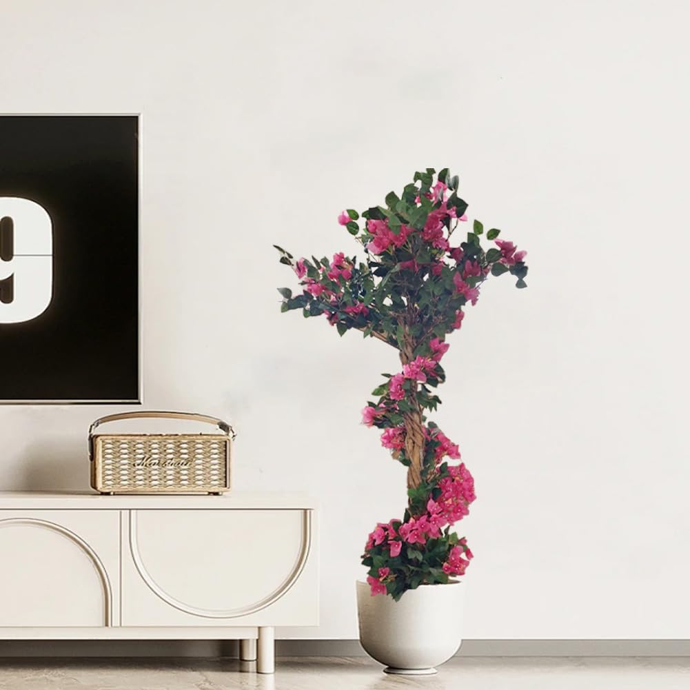 Bougainvillier artificiel Garvee 165 cm, réaliste, pot en plastique facile d'entretien, vert, pour bureau et salon