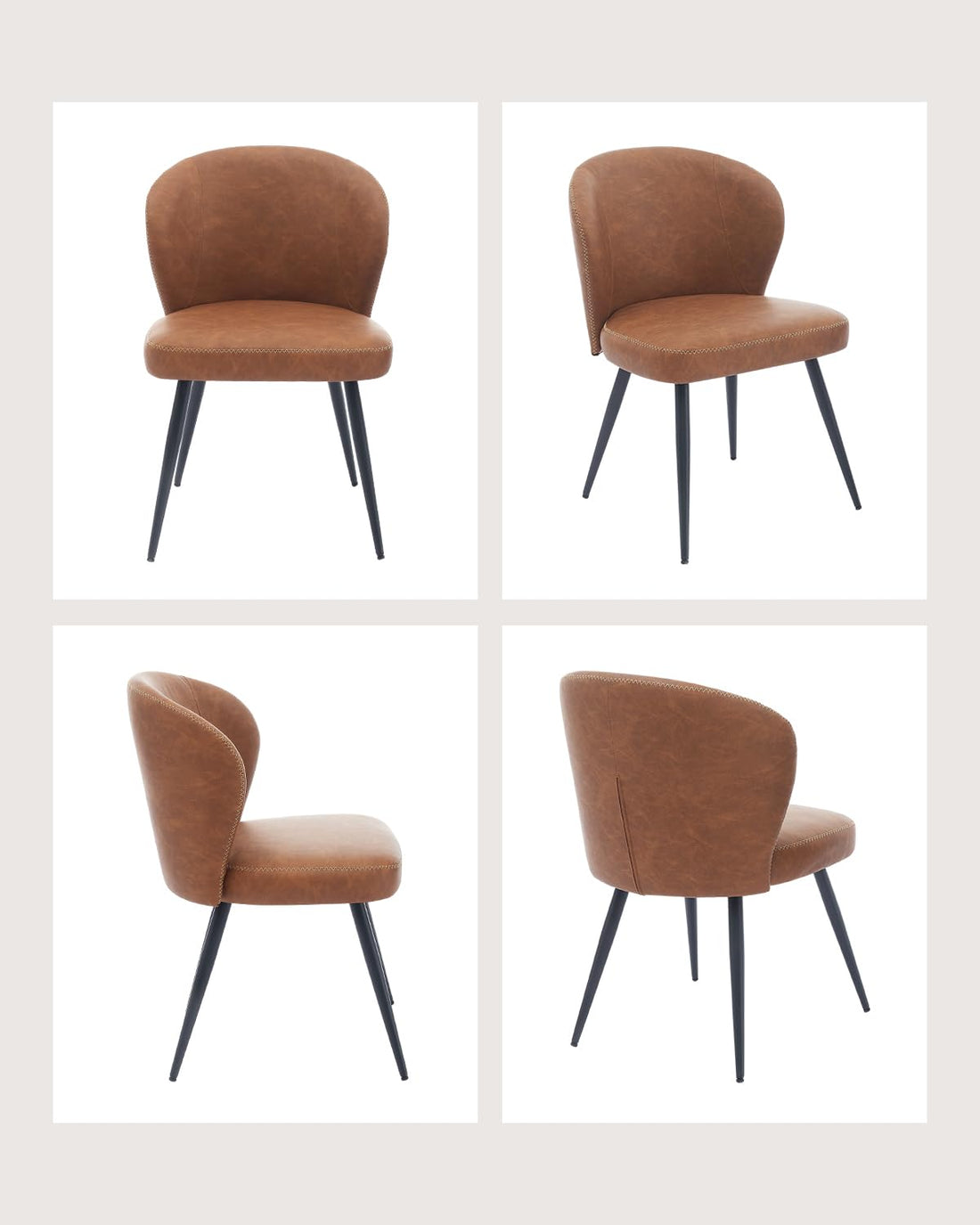 Ensemble de 2 chaises de salle à manger Garvee, rembourrées, avec pieds en acier et dossier haut en cuir, pour la cuisine et la salle à manger, 59 cm (23,2 pouces), marron