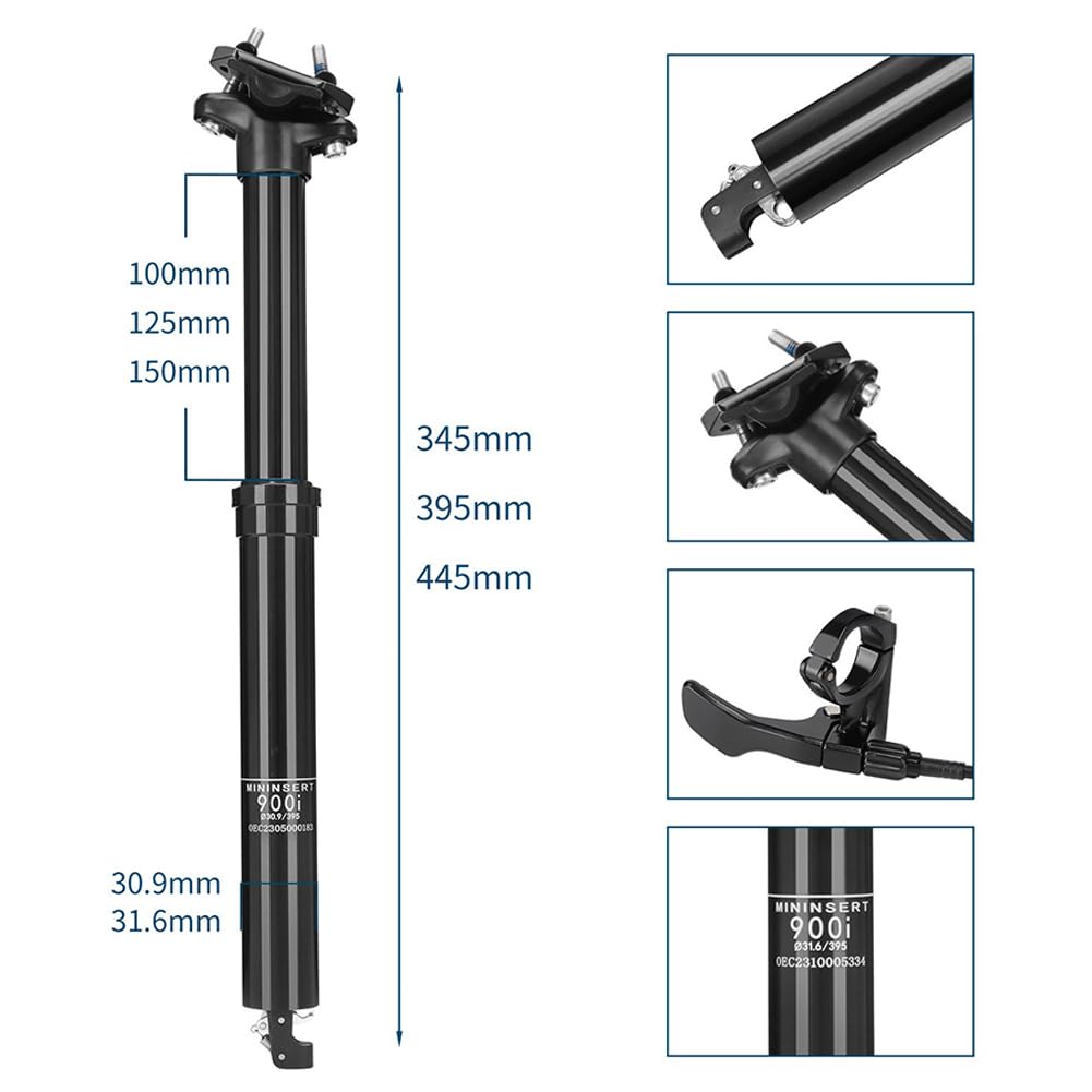 Garvee Tige de Selle Télescopique Hydraulique VTT 30,9 × 395 mm, Réglable, pour Mountain Bike Off-Road Adulte