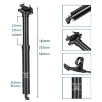 Garvee Tige de Selle Télescopique Hydraulique VTT 30,9 × 395 mm, Réglable, pour Mountain Bike Off-Road Adulte