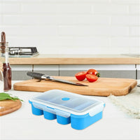 Plateau de congélation Garvee en silicone à 4 compartiments pour soupes, bouillons et sauces, 4 cubes avec couvercles, rouge