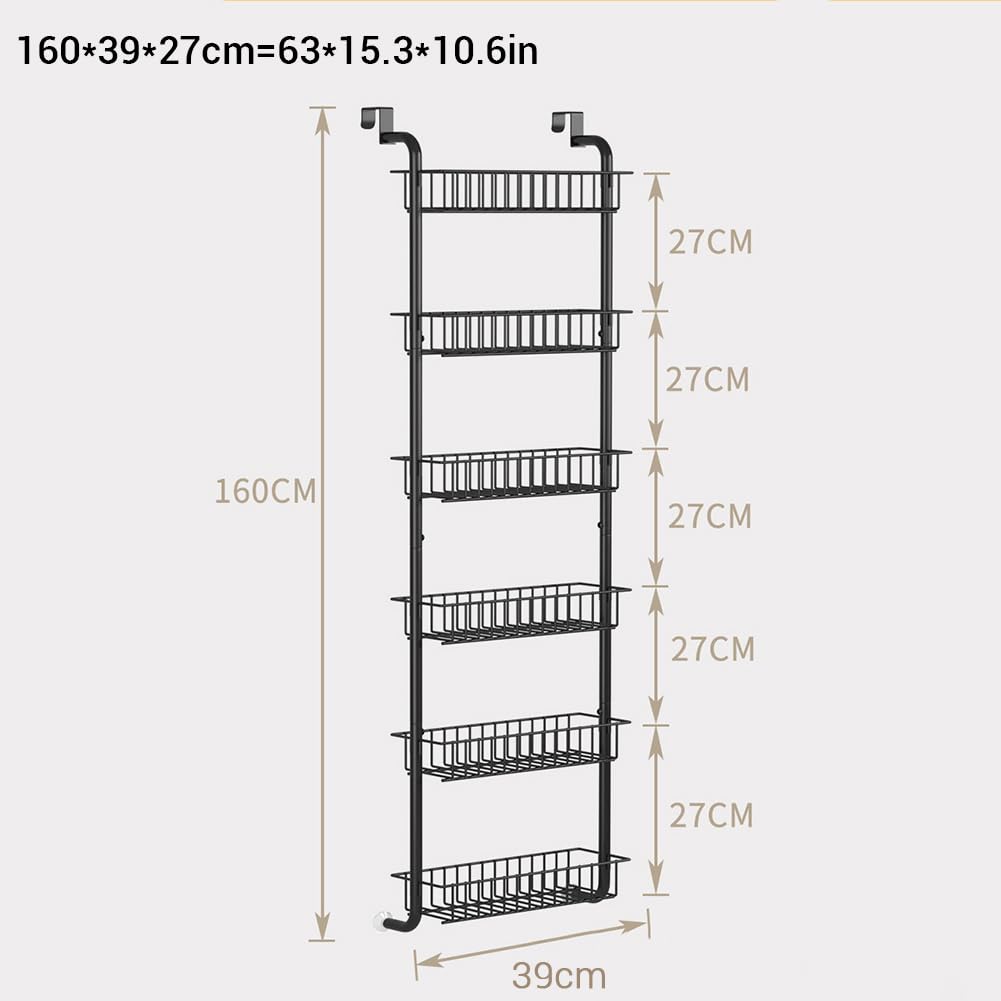 Garvee Tür Hängeorganizer, 6 Körben Türregal Zum Einhängen, Küche Organizer Gewürzregal Wand Küchenregal Hängend Tür Organizer Für Bad, Küche, Speisekammer, Ohne Bohren, Schwarz, 39cm B X 27cm T X 160cm H