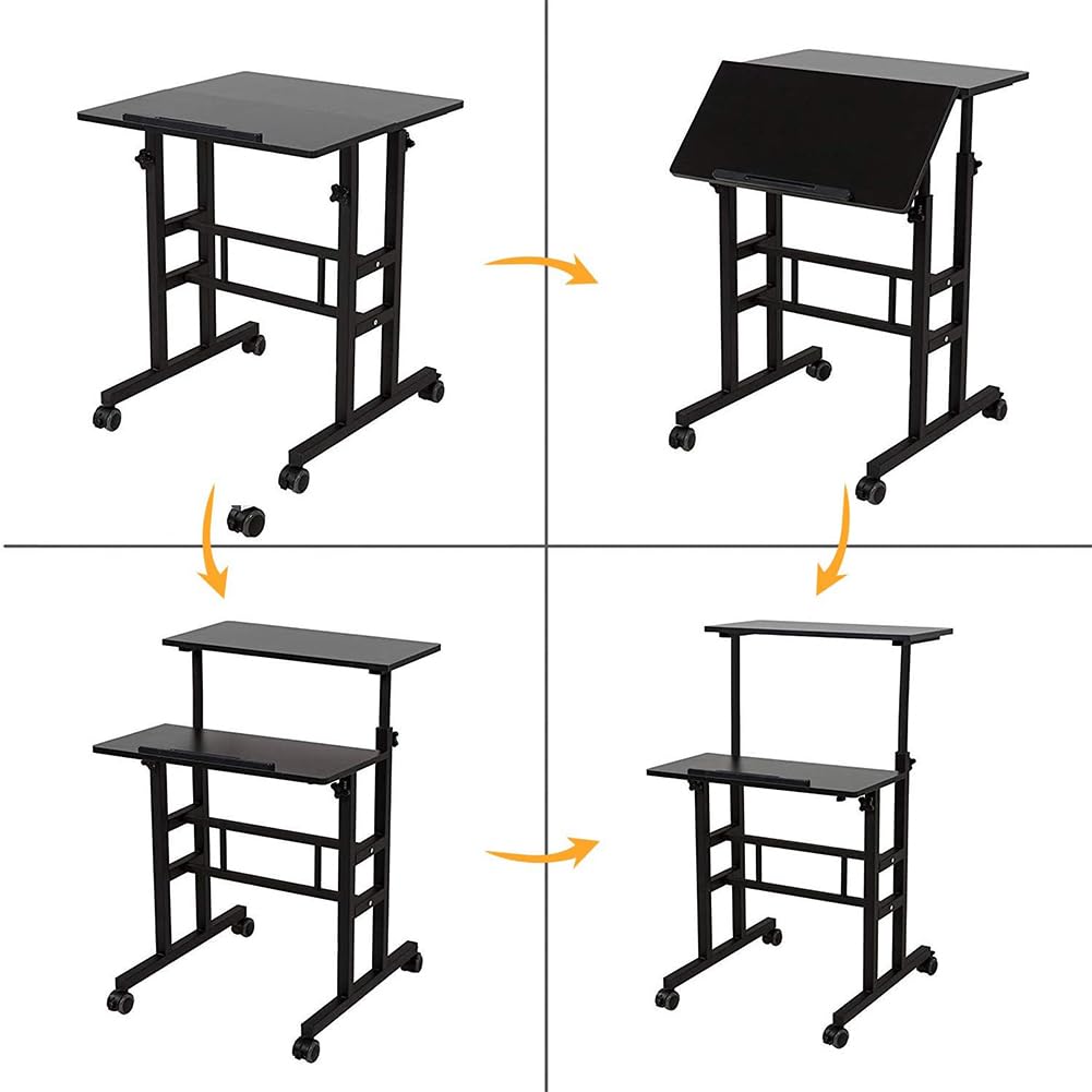 Garvee Bureau assis-debout mobile 60 × 60 × 70-110 cm, hauteur réglable, plateau inclinable, 4 roulettes, idéal maison et bureau, blanc