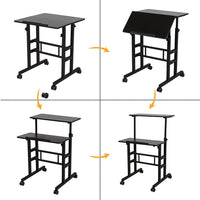 Garvee Bureau assis-debout mobile 60 × 60 × 70-110 cm, hauteur réglable, plateau inclinable, 4 roulettes, idéal maison et bureau, blanc