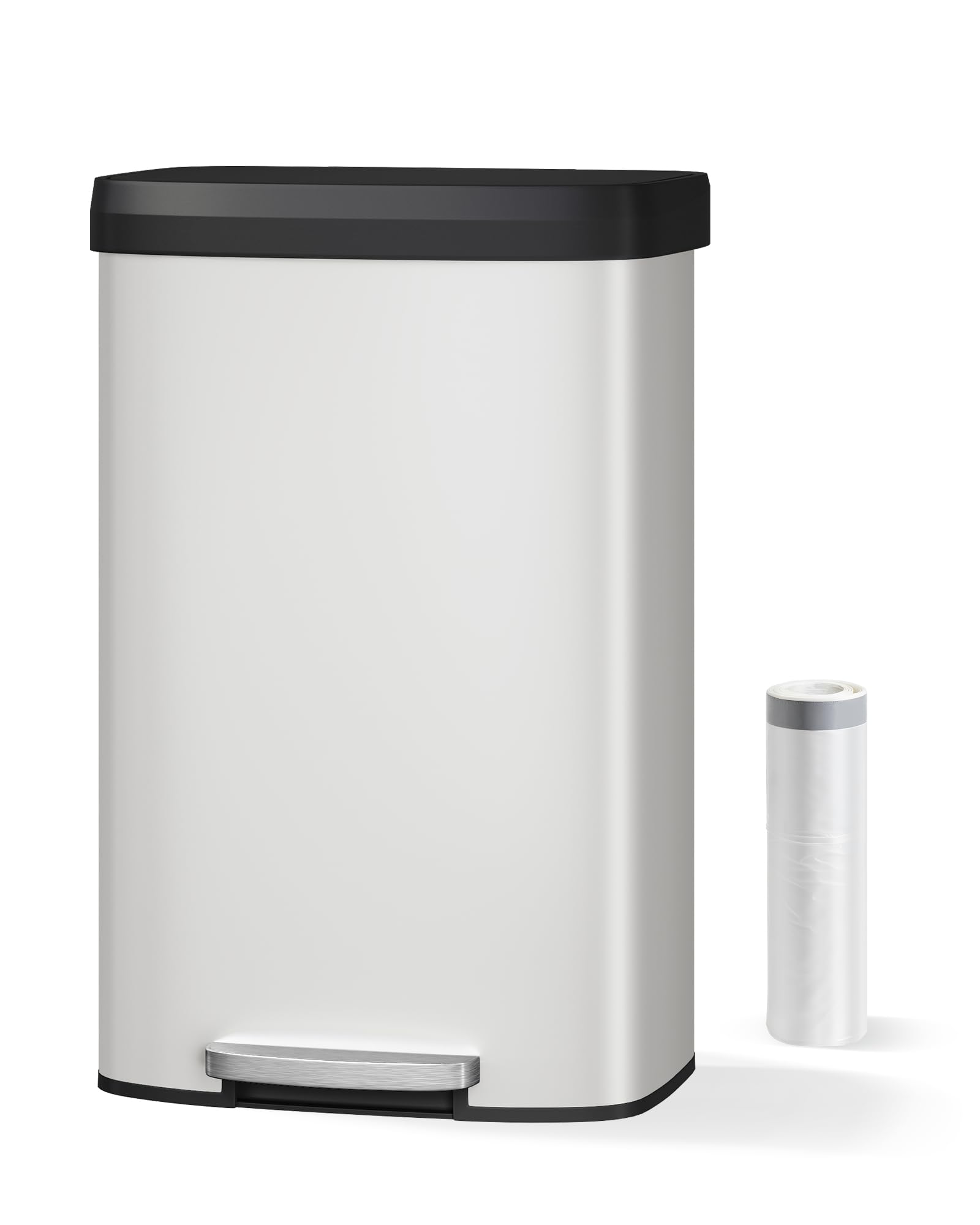Poubelle métallique Garvee 80 L avec couvercle, antirouille, fermeture amortie, blanche, pour la cuisine et le bureau, compacte et durable