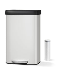 Poubelle métallique Garvee 80 L avec couvercle, antirouille, fermeture amortie, blanche, pour la cuisine et le bureau, compacte et durable