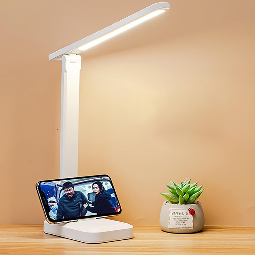 Garvee Lampe de bureau LED, 3 niveaux de luminosité réglables, protection des yeux, chargement USB, portable, pliable, lampe de chevet, blanche