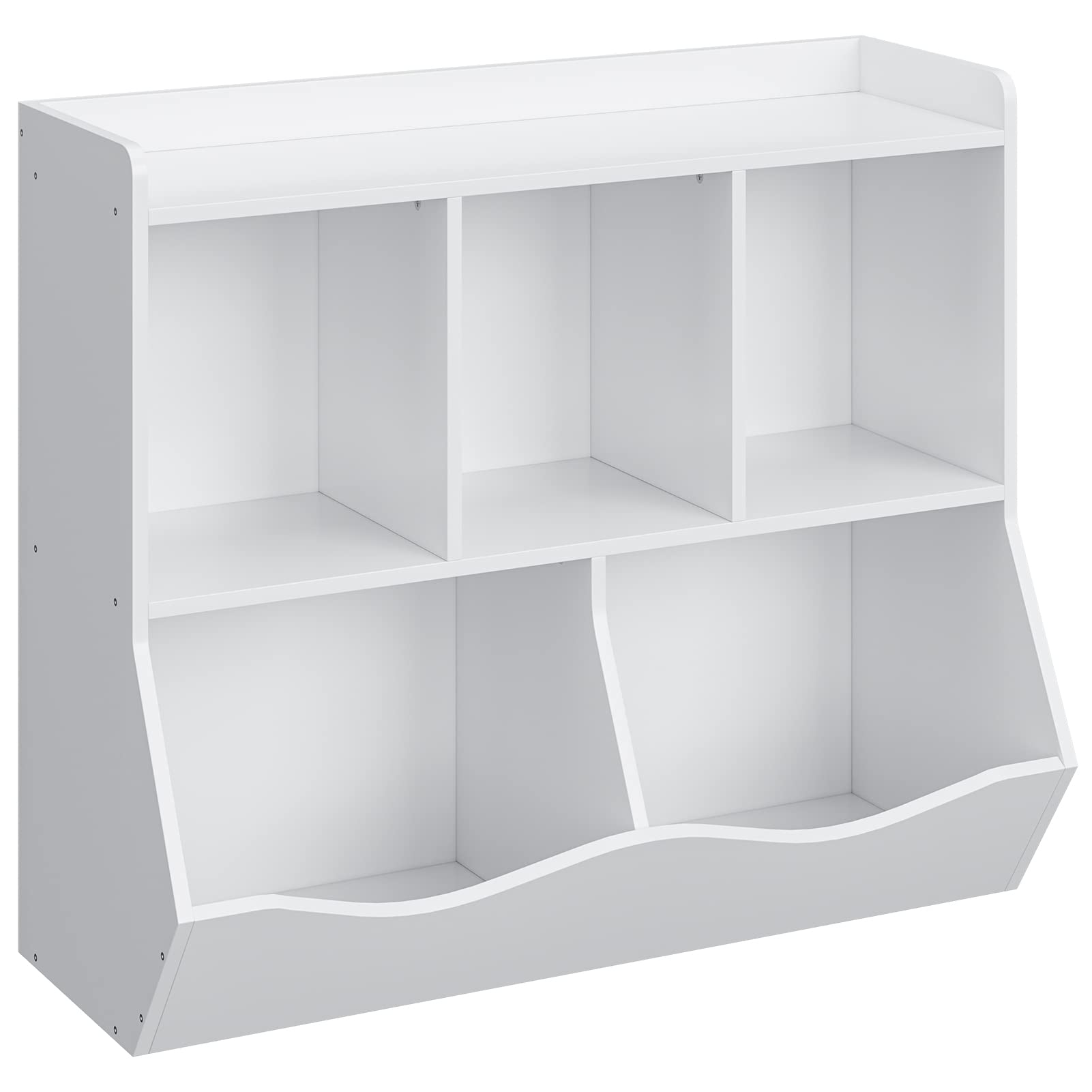 Bibliothèque pour enfants Garvee avec 3 compartiments ouverts et 2 boîtes basculantes, idéale pour la chambre et la salle de jeux. En bois naturel, 36 x 11 x 31 cm.