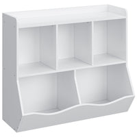 Bibliothèque pour enfants Garvee avec 3 compartiments ouverts et 2 boîtes basculantes, idéale pour la chambre et la salle de jeux. En bois naturel, 36 x 11 x 31 cm.