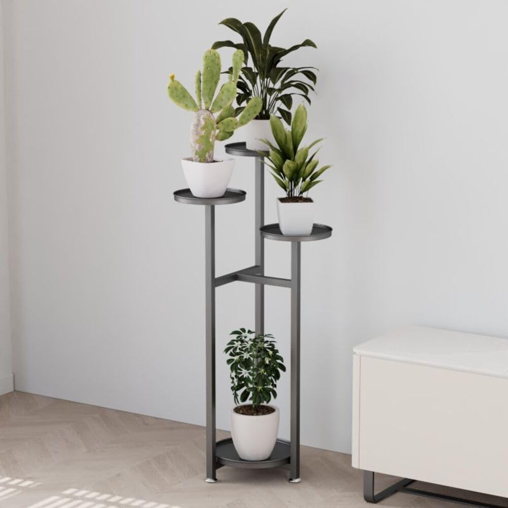 Garvee étagère à plantes carrée à plusieurs niveaux en métal, pieds antidérapants, salon et chambre, noir