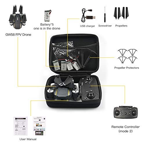 Étui de transport Garvee pour drones E58, JY018, JY019, GW58, X6, E010, E010S, E013 et E5 - Bras pliable, robuste et léger - Noir - Usage extérieur