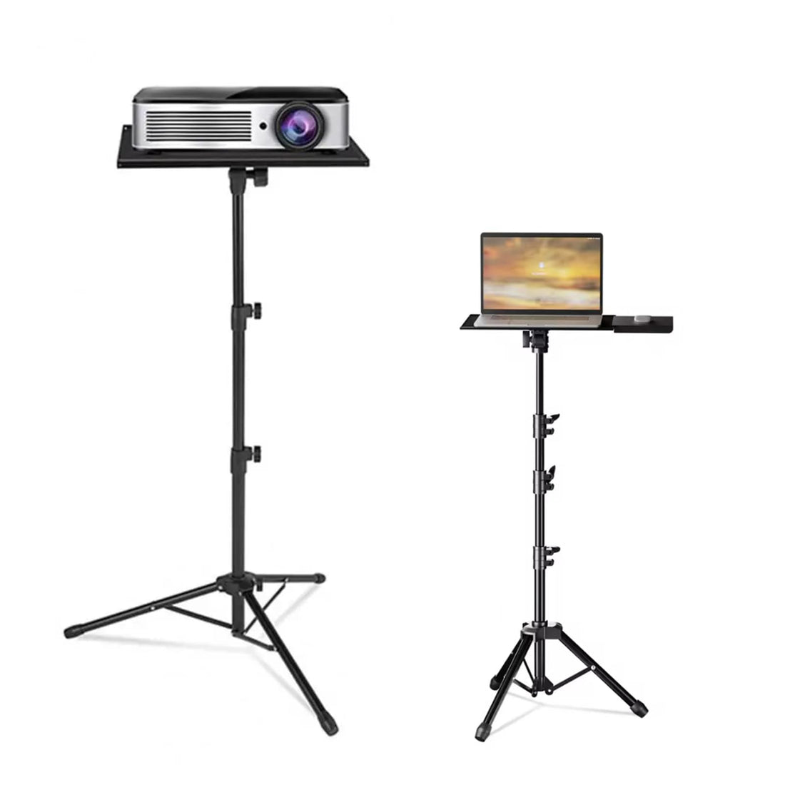 Garvee Support de projecteur avec support pour ordinateur portable réglable en hauteur (66-160cm), trépied en métal robuste, antidérapant et pliable