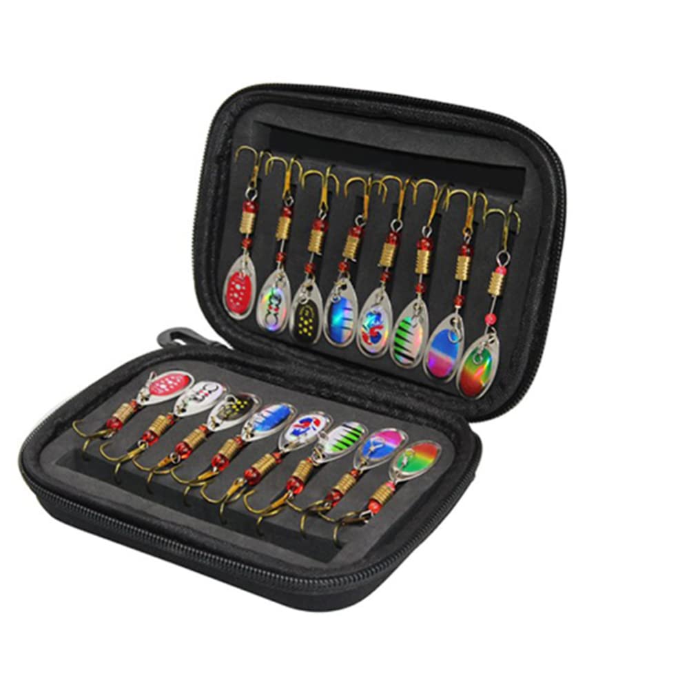 Ensemble de 16 leurres de pêche Garvee avec sac, palettes rotatives lumineuses, noyau en mousse durable, pour la truite et la perche, noir, eau douce et eau salée