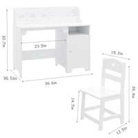 Bureau enfant Garvee blanc avec chaise, en bois, avec rangement et design ergonomique, idéal pour les chambres d'enfants de 3 à 8 ans.
