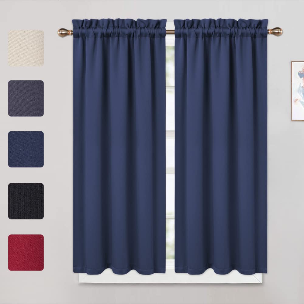 Cantonnières occultantes Garvee, lot de 2, pour fenêtres, salon, cuisine, chambre, bleu marine, 66 x 114 cm