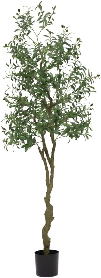 Olivier artificiel Garvee de 210 cm (7 pieds) avec feuilles et fruits réalistes, idéal pour la décoration du salon, de la chambre ou du bureau. Vert.