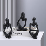 Ensemble de 3 statues miniatures de penseurs abstraits Garvee, sculpture en résine noire moderne - Noir