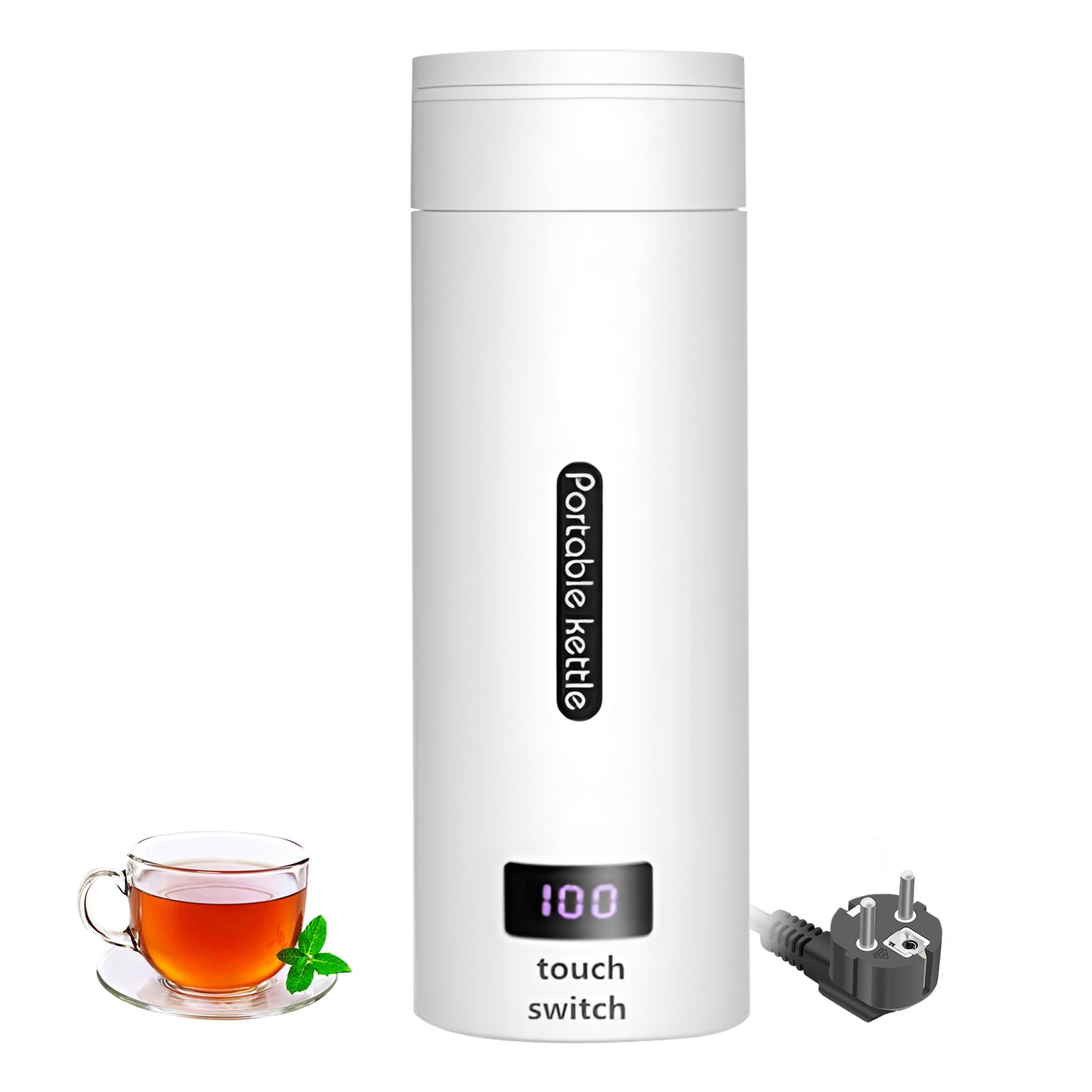 Bouilloire électrique Garvee 380 ml en acier inoxydable, portable, avec voyant LED, contrôle de température, idéale pour le camping, le bureau et les voyages. Compacte et rapide.
