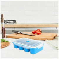 Boîtes de congélation en silicone Garvee avec couvercles, 4 cubes, sans BPA, empilables, bleues, pour le congélateur et la cuisine, gain de place