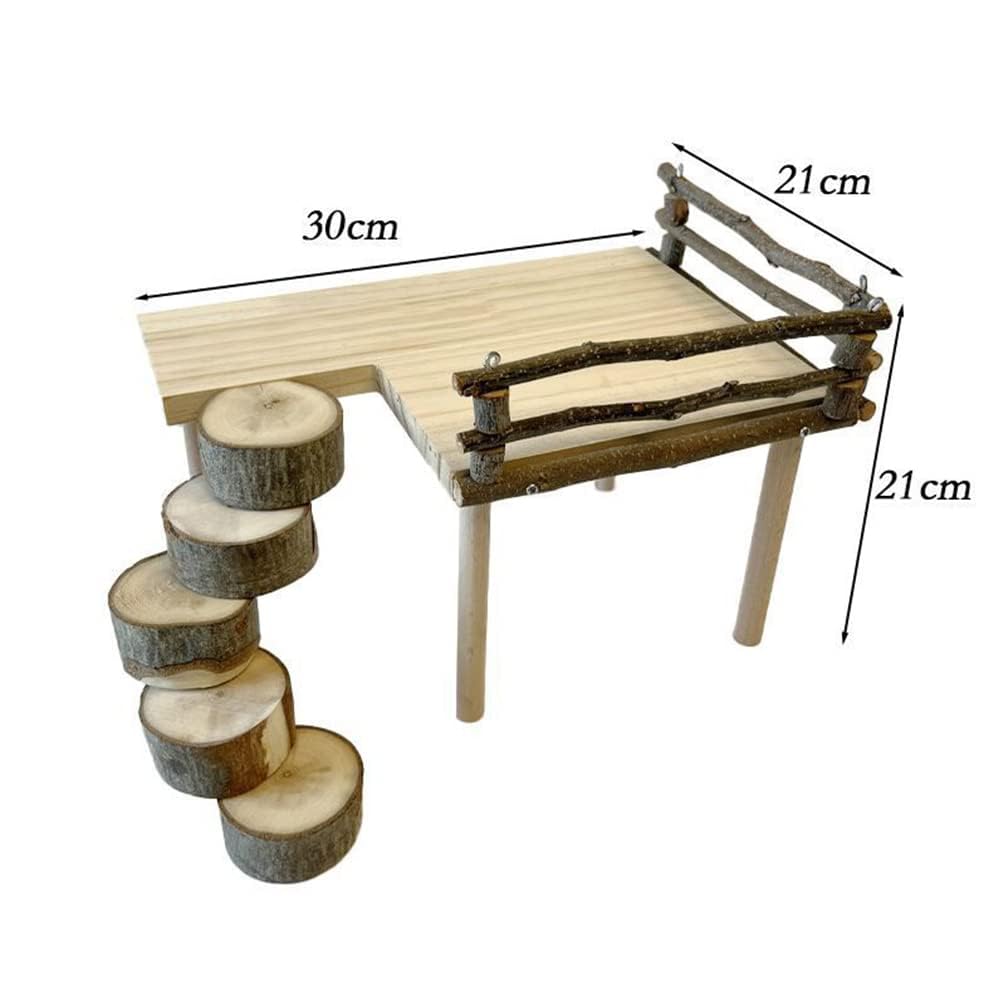 Plateforme d'escalade robuste Garvee en bois naturel pour cages à oiseaux et hamsters, plateforme à deux niveaux avec échelle, accessoires robustes, polyvalente, bois naturel