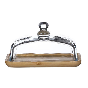 Beurrier en bois Garvee avec couvercle en verre, rectangulaire, en bambou, pour desserts et confiseries