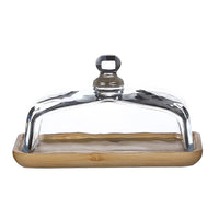 Beurrier en bois Garvee avec couvercle en verre, rectangulaire, en bambou, pour desserts et confiseries