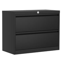 Classeur à tiroirs Garvee à 2 tiroirs avec serrure, en métal, à ouverture latérale, pour bureau et bureau à domicile, 72 x 88 x 40 cm, noir