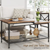 Garvee table basse industrielle, 2 niveaux, structure en métal, étagère en maille, rectangulaire, rustique, marron, salon