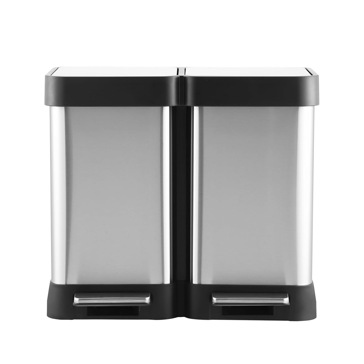 Poubelle double Garvee en acier inoxydable 2 x 20 L avec couvercle à fermeture douce à pédale, rectangulaire, argentée